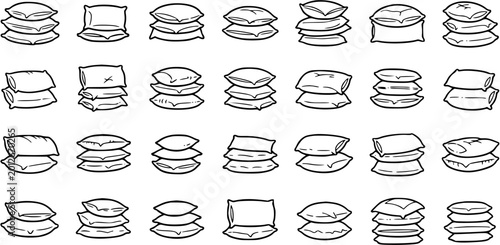 Photos Black and White Line Art Vector Set of Stacked Pillows and Cushions