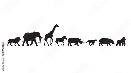 African wildlife silhouette row safari animals collection animal kingdom