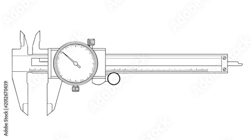 Dial caliper measurement tool illustration precision instrument black and whit