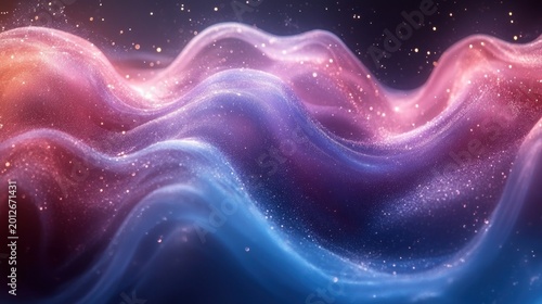Abstract ethereal waves with shimmering particles create a dreamy visual