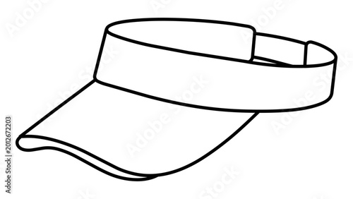 Visor cap vector icon illustration with editable stroke, hand-drawn minimalist line art of a sun visor for golf, tennis, or summer outdoor activities with adjustable stroke weight for design.