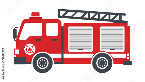 Fotografie Modern emergency fire truck illustration as a clean vector icon, featuring detailed fire engine equipment in a minimalist line style, perfect for safety and rescue professional graphic resources