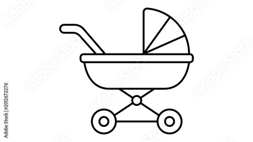 Foto Minimalist baby stroller vector icon with editable stroke, perfect for modern nursery designs, parenting blogs, and infant care illustrations, featuring a clean hand-drawn outline and scalable line