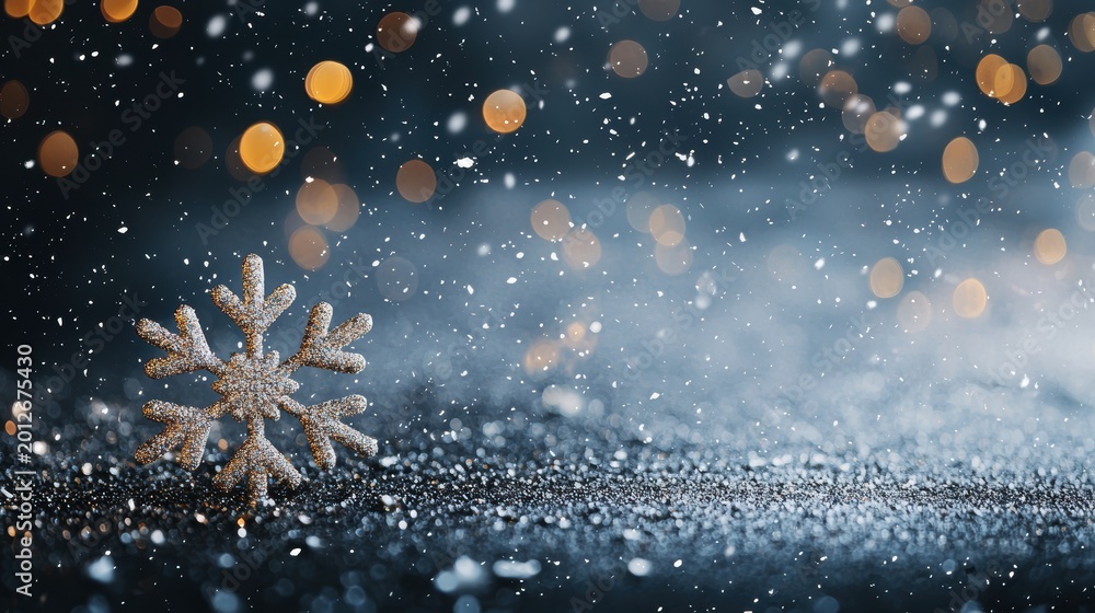 Fototapeta premium Golden and Silver Snowflake Backgrounds Sparkling gold snowflakes scattered on a dark gray background, adding a touch of glamour and magic