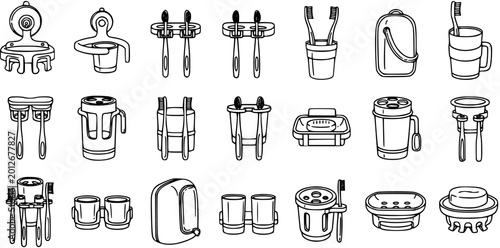 Foto Bathroom Accessories Line Art Vector Icons Set