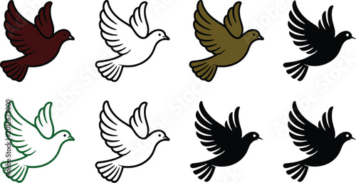 Quadro em tela Collection of multicolored peace doves flying in flat style vector illustration