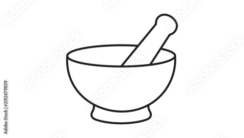 Fotografie Minimalist hand-drawn mortar bowl vector icon with an editable stroke, perfect for pharmacy, cooking, and laboratory illustrations, featuring a clean adjustable line weight for versatile design
