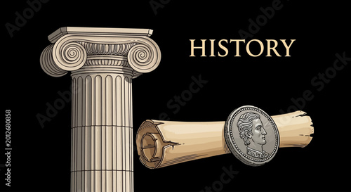 Obraz na płótnie Ancient Greek Column and Coin.