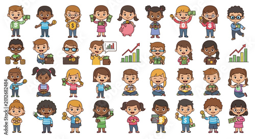 Fotografía Diverse group of cartoon children standing.