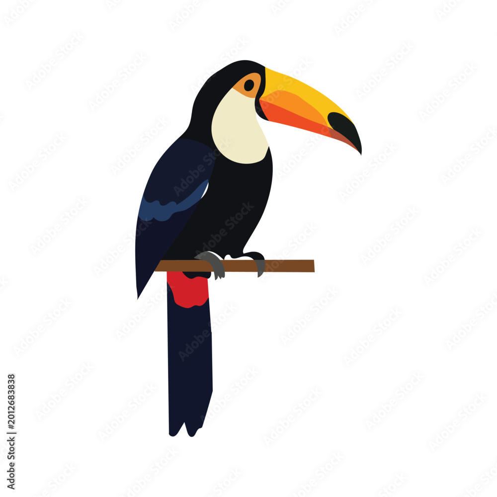 Fototapeta premium Vector illustration of a colorful toucan bird perched on a branch