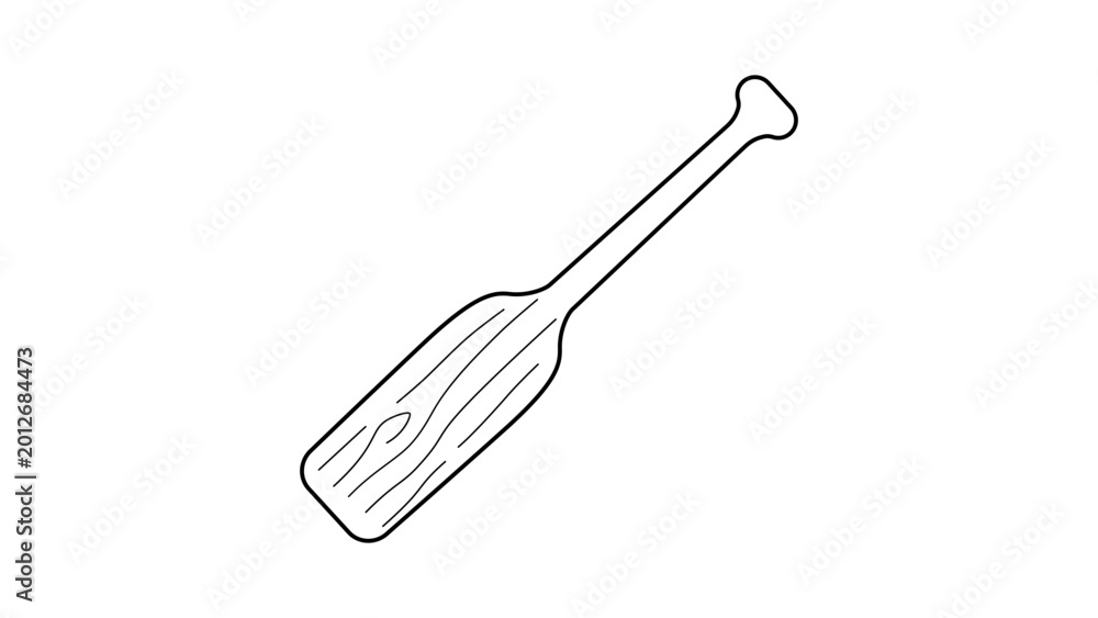 Fototapeta premium Minimalist wooden paddle illustration with editable stroke and customizable line weight, a clean vector icon designed for boating, rafting, or nautical branding and maritime lifestyle projects.