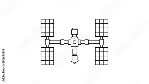 Bilde på lerret Minimalist space station vector icon featuring an editable stroke design for customizable line weight, perfect for sci-fi illustration, aerospace technology projects, and modern galaxy exploration