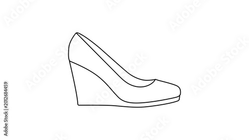 Konstfotografi Vivid hand-drawn wedge shoe illustration featuring an editable stroke for personalized line weight, a minimalist vector icon of stylish footwear perfect for fashion apps and modern retail design