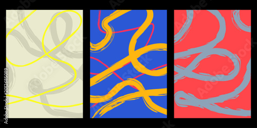 Vibrant abstract art triptych with swirling brushstrokes