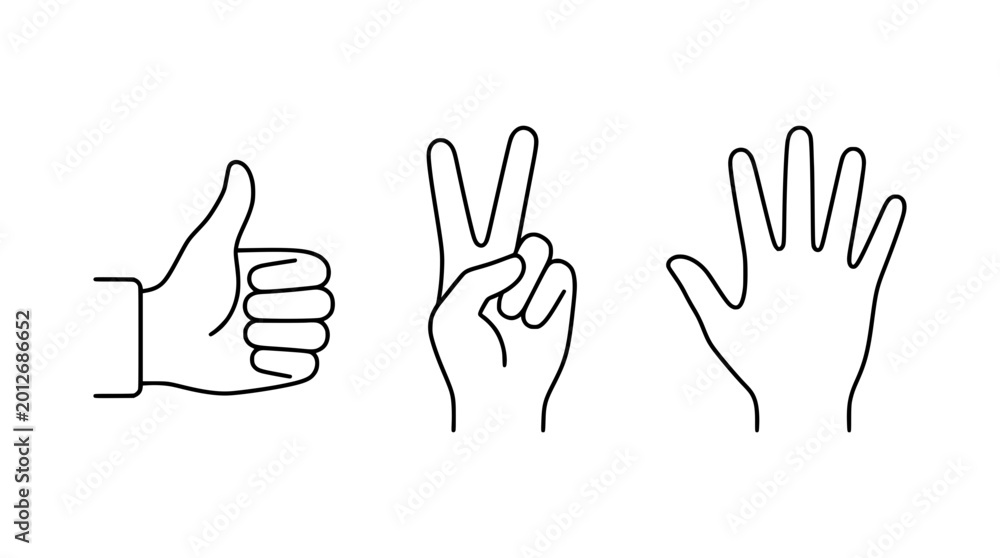 Fototapeta premium This collection of line art features various hand gestures, symbolizing communication and expression in a minimalistic style that reflects human connection.