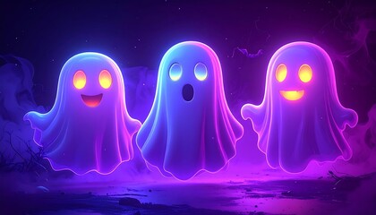 A digital illustration of three ghostly figures with glowing eyes