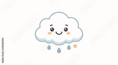 Foto Smiling Cartoon Cloud with Raindrops and Star.