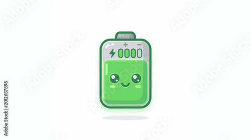 Green Cartoon Battery with Happy Face.