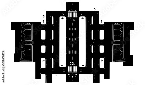 Detailed Airport Runway Markings Aerial View Vector Illustration