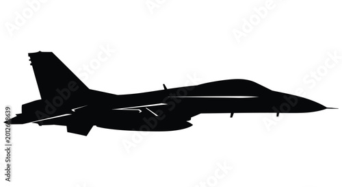 Canvastavla Silhouette of a modern fighter jet in flight against a white background