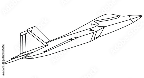 Tableau sur toile Line drawing of a modern fighter jet likely a fifth generation aircraft in fligh