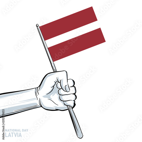 Canvastavla Hand Holding Latvia National Flag Minimal Patriotic Vector Illustration