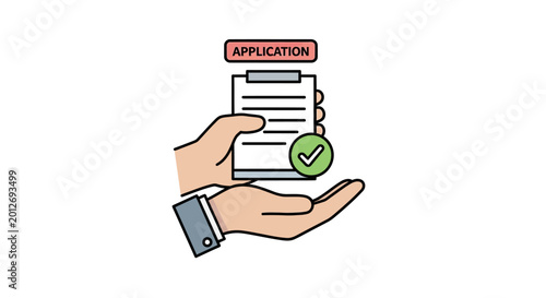 Tableau sur toile Hand holding approved application form.