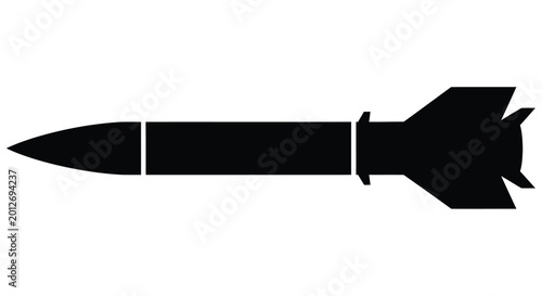 Canvas-taulu Black silhouette of a missile displayed in a side view against a white backgroun