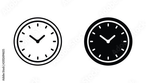 Free Download Wall clock icons in outline and solid styles for time management and schedule design concepts - GFXLoad