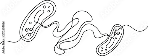 Tableau sur toile Bacteria connection continuous line drawing, microbial communication DNA vector