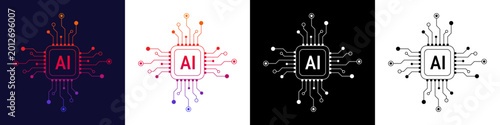 Canvastavla Artificial intelligence icon, sign and logo line art style