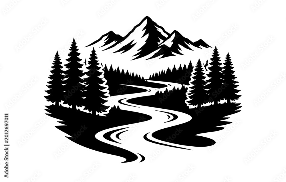 Obraz premium Mountain River Forest Landscape
