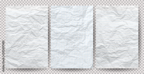 Set of white clean crumpled papers