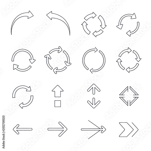 Collection of various arrow icons and symbols, representing direction, movement, and cycles.