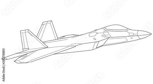 Cuadro en lienzo Line drawing of a modern fighter jet likely a f 22 raptor in profile view