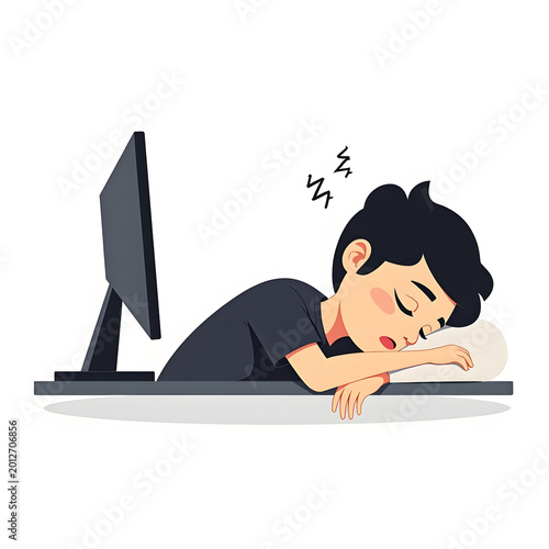 Sleep deprived office worker flat vector illustration