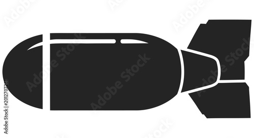 Foto Simple black silhouette of a bomb with fins isolated on a white background