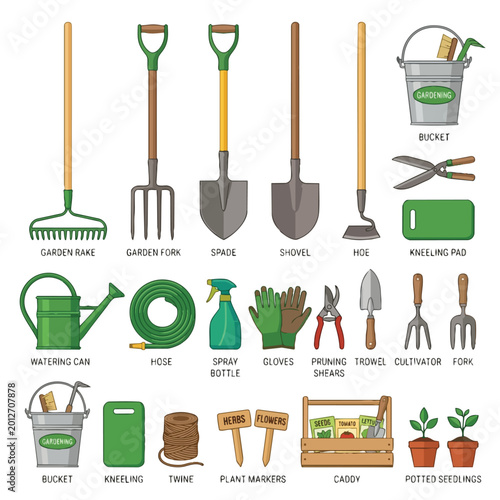 Gardening Tools and Supplies Flat Vector Illustration
