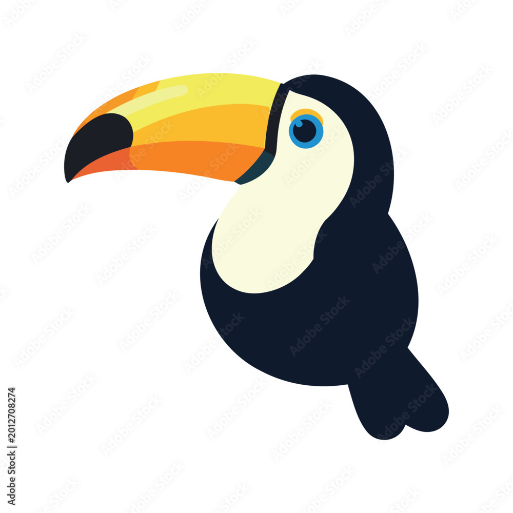 Fototapeta premium Colorful illustration of a toucan with a large yellow beak on a white background