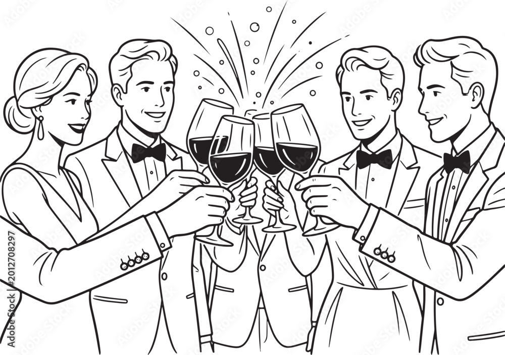 Fototapeta premium Group of people toasting with wine glasses in celebration together
