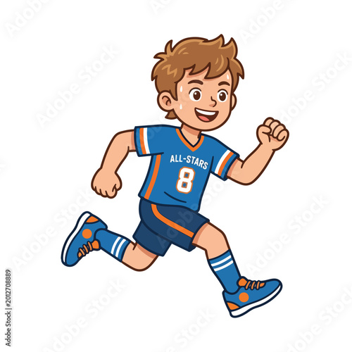 Happy Boy Running in Sports Jersey Vector