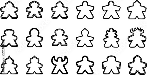 Cuadro en lienzo Black and White Line Art of Meeple Game Pieces, Vector Icons for Board Games and