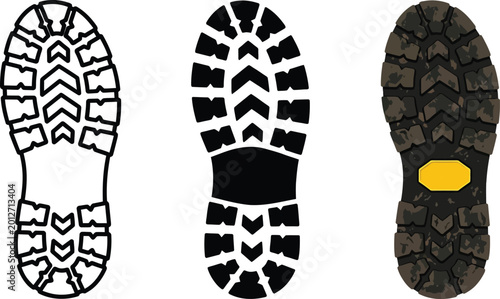 Canvastavla Set of boot sole prints including outline solid black and muddy Vibram sole repr