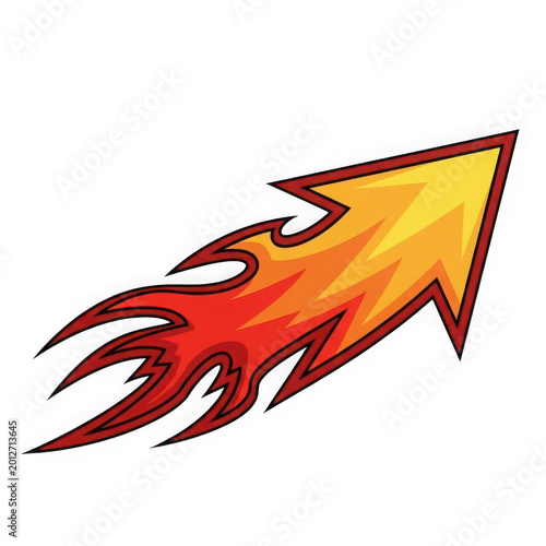 Vibrant cartoon style rocket arrow with flames isolated on transparent background