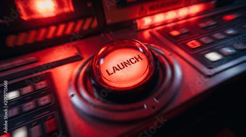 Glowing Red Launch Button on Industrial Control Panel