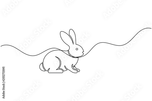 Rabbit Continuous One Line Drawing Minimal Bunny Outline Animal Vector Illustration