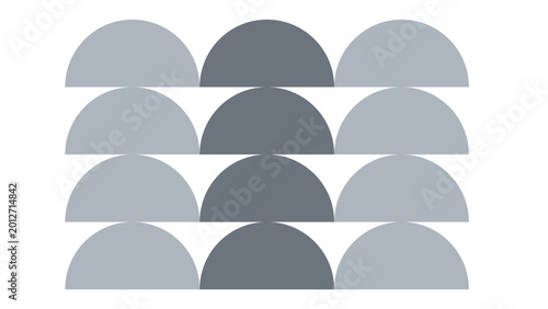 Grid of gray semi-circles with semi circle medium gray light gray dark gray geometric abstract minimalist background organization structure repetition collection multiple illustration