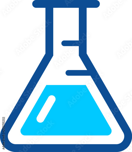 Modern laboratory flask icon with chemical liquid illustration and scientific research equipment design