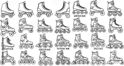 Foto Sports and Recreation Skates Collection in Black and White Line Art