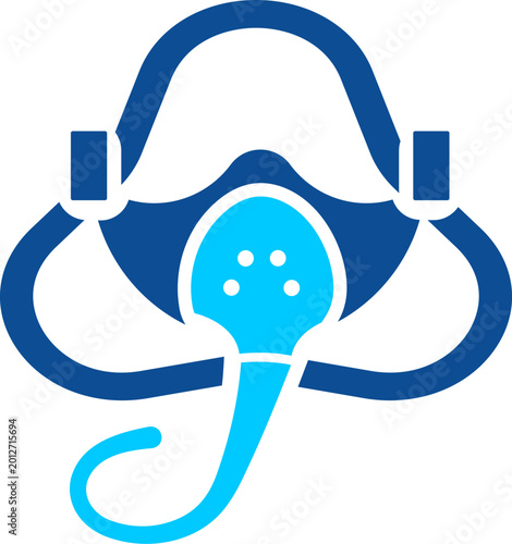 Modern oxygen mask medical icon with healthcare equipment illustration and flat blue design